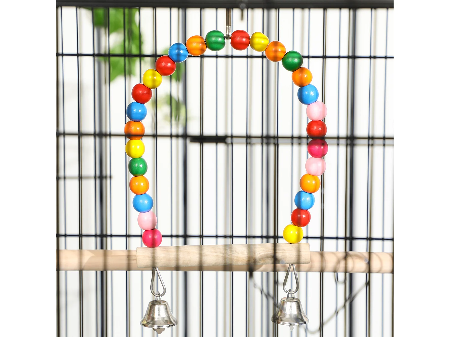Gabbia per uccelli in acciaio con posatoi giocattoli e vassoio rimovibile