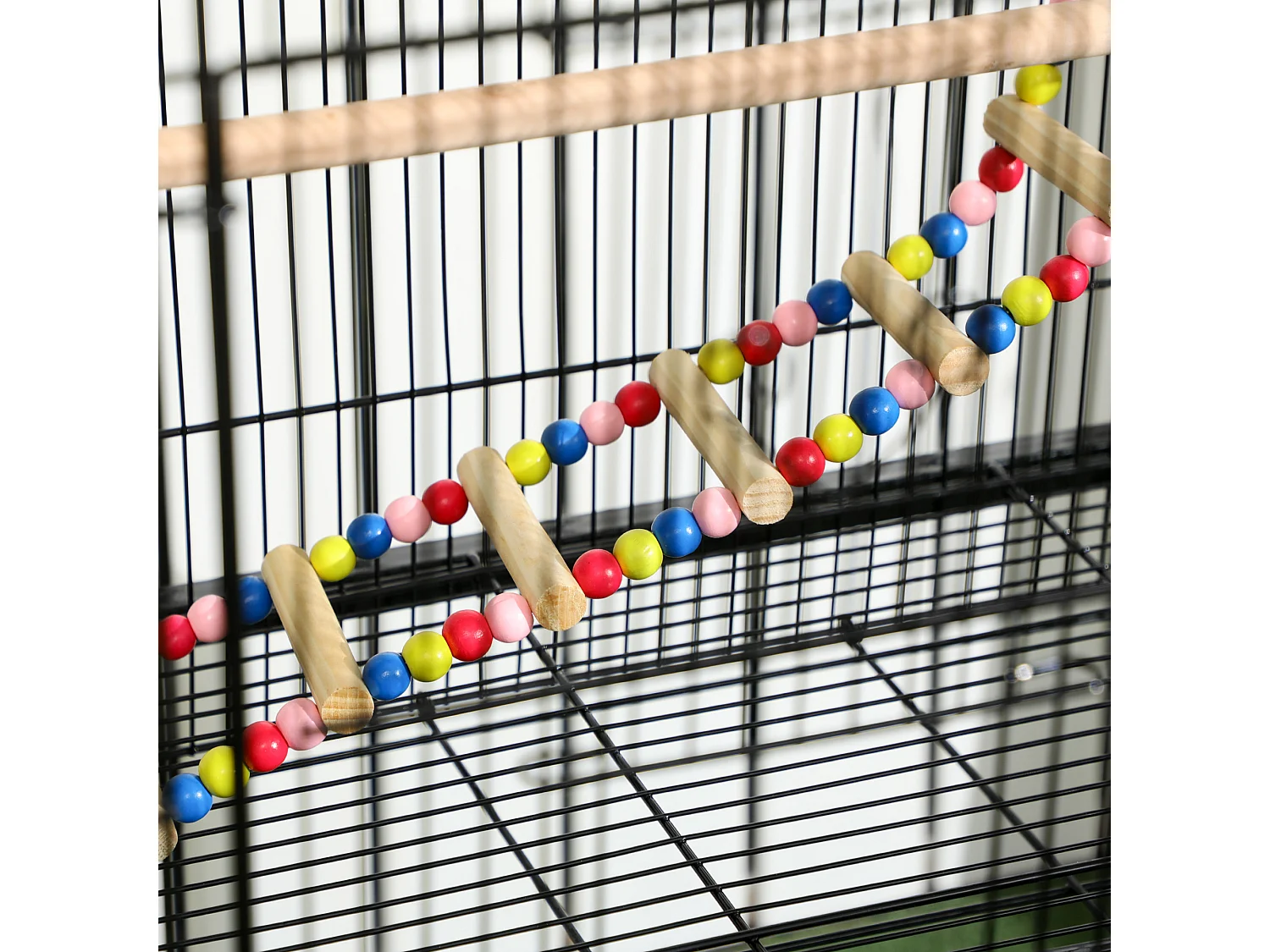 Gabbia per uccelli in acciaio con posatoi giocattoli e vassoio rimovibile