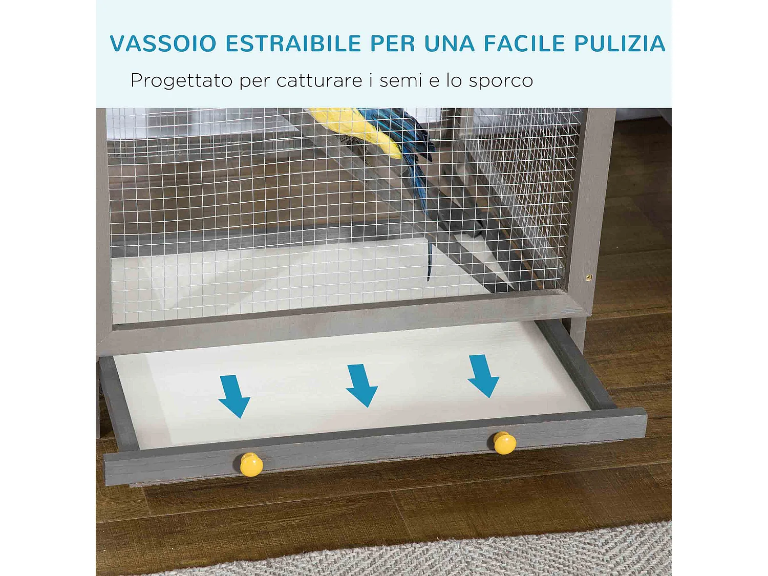 Gabbia per uccelli alta 165cm da esterno con vassoio estraibile grigio