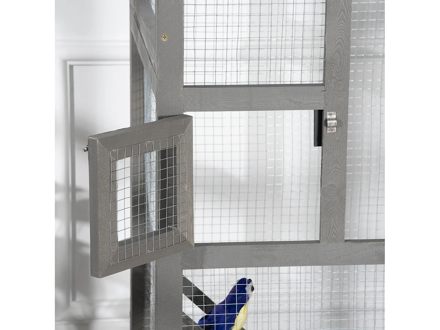Gabbia per uccelli alta 165cm da esterno con vassoio estraibile grigio