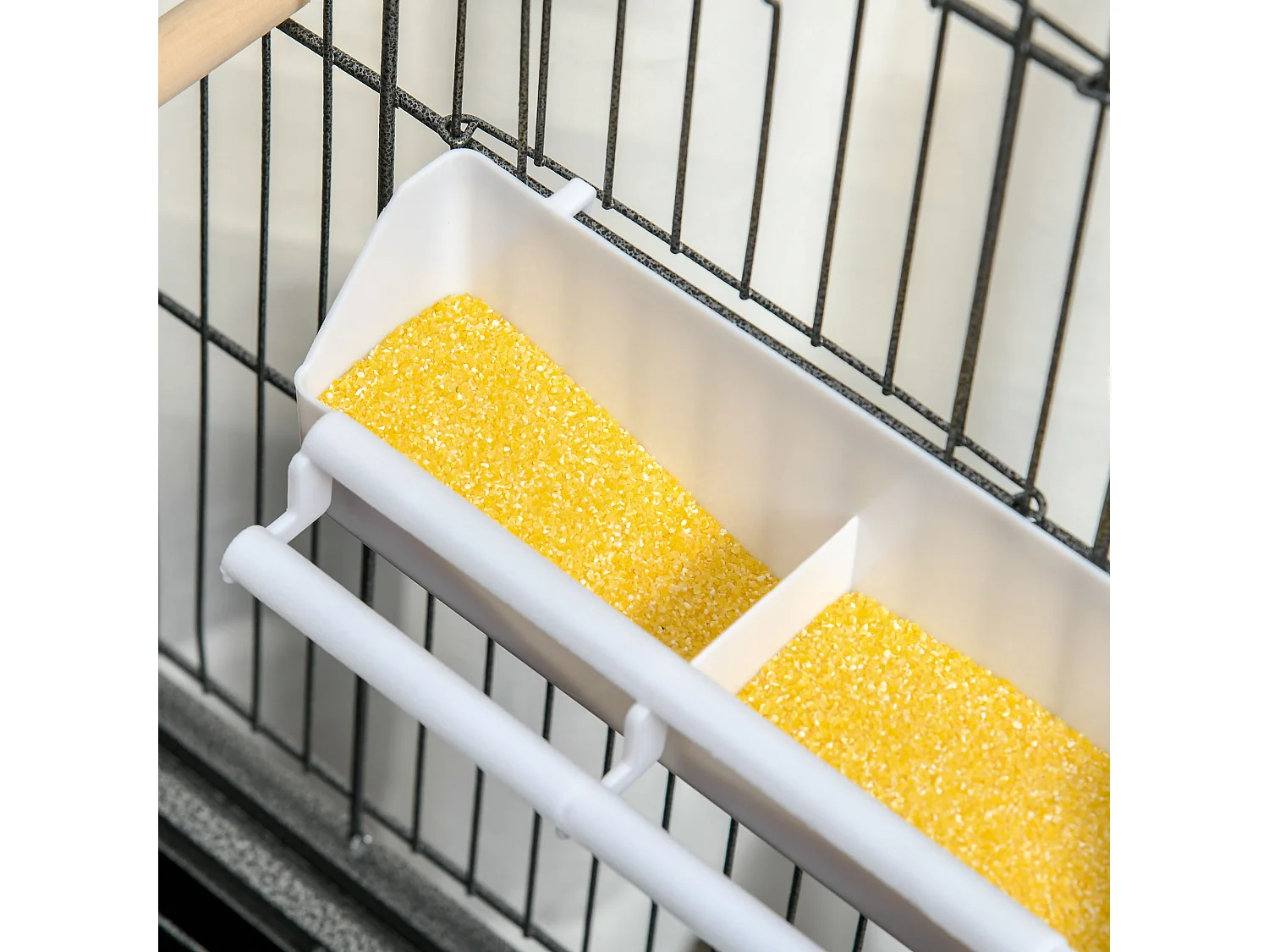 Gabbia per uccelli da interni in acciaio e legno a 4 ruote con vassoio