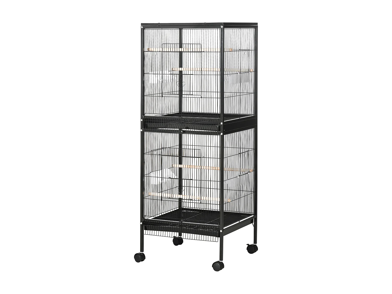 Gabbia voliera per uccelli 2 in 1 con ruote e vassoi estraibili nero