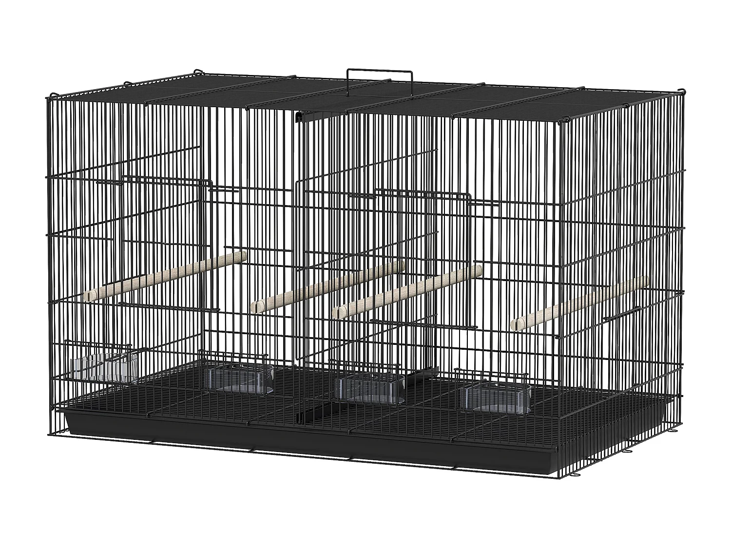 Gabbia per uccelli con divisorio e ripiano inferiore 94x57x57 cm nero