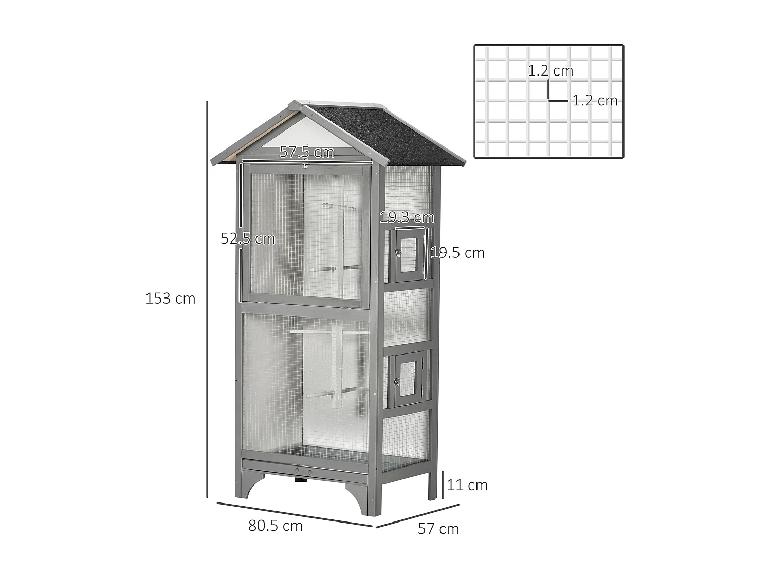 Voliera per uccellini in legno, 3 aperture 4 posatoi vassoio rimovibile