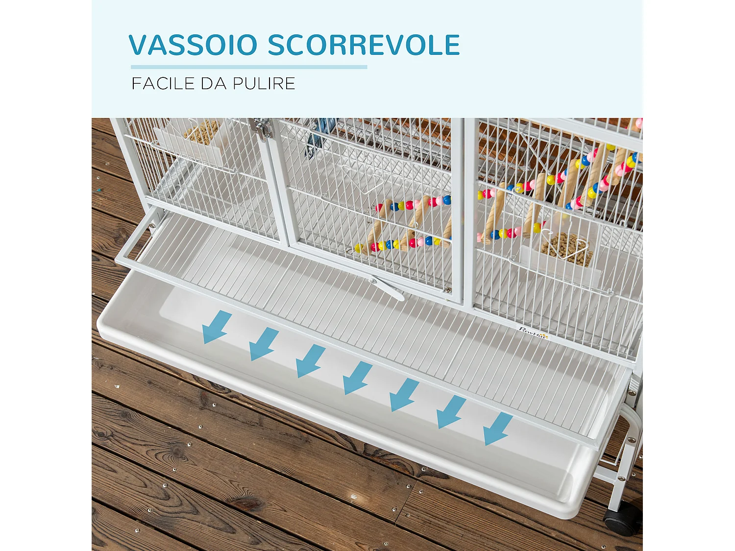 Gabbia per uccelli in acciaio con posatoi giocattoli e vassoio rimovibile