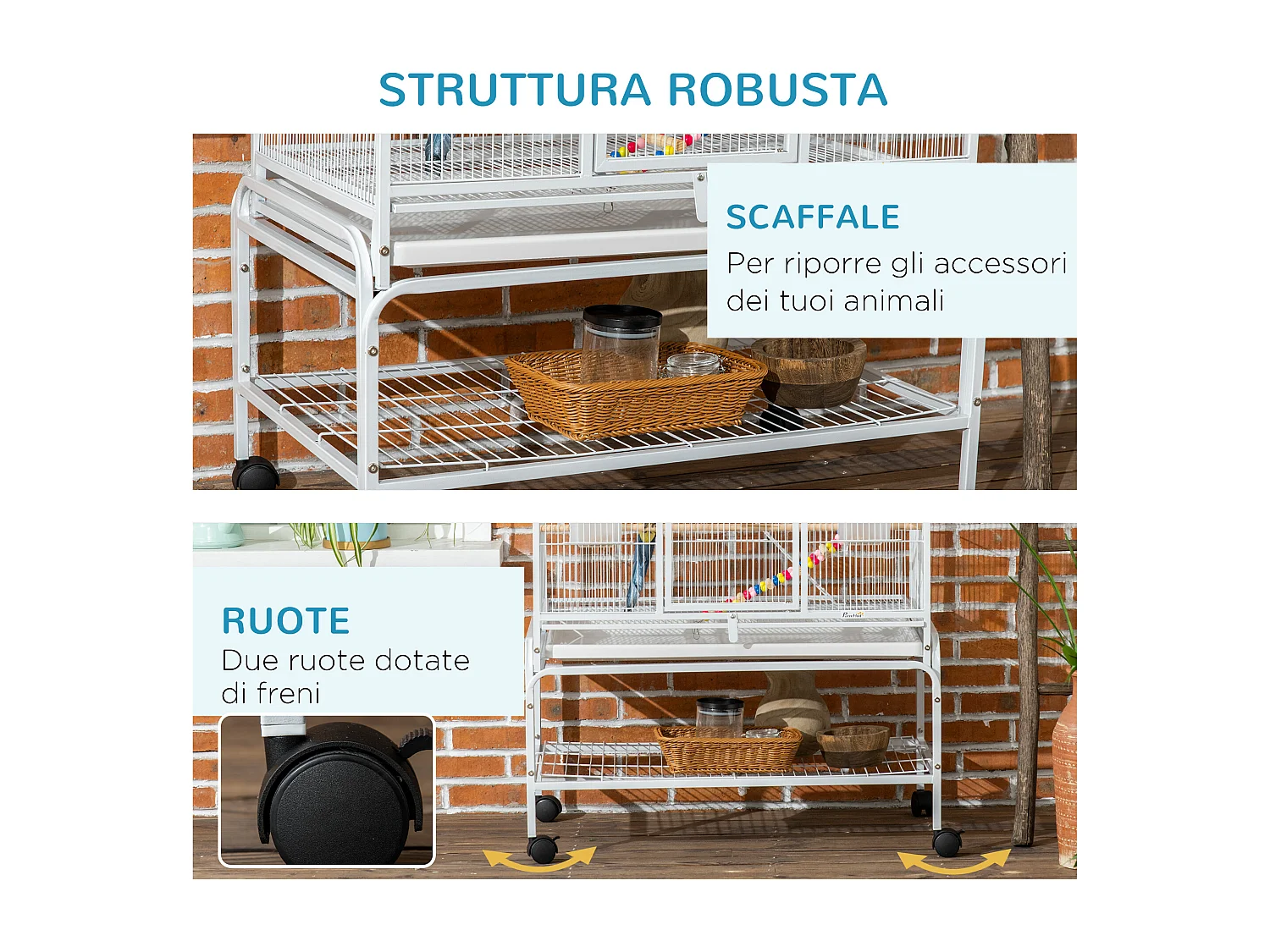 Gabbia per uccelli in acciaio con posatoi giocattoli e vassoio rimovibile