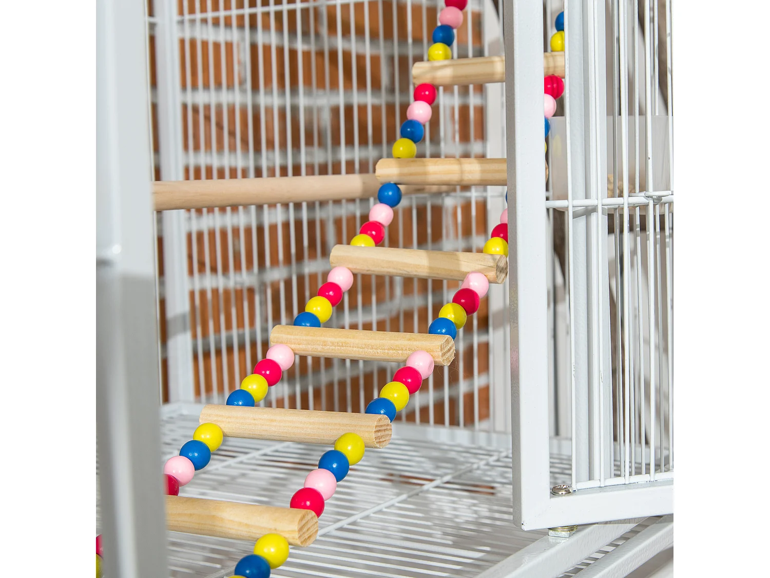 Gabbia per uccelli in acciaio con posatoi giocattoli e vassoio rimovibile