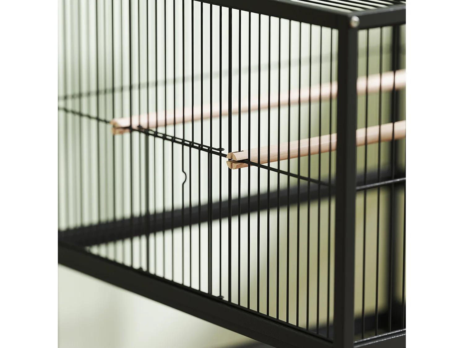 Gabbia per uccelli a ruote con ripiano inferiore, vassoio e griglia nero