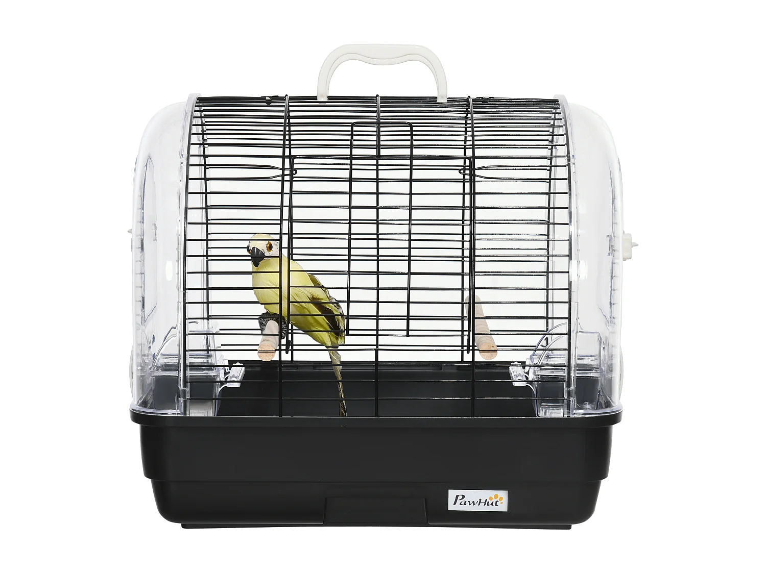 Gabbia per uccelli nera con posatoi e vassoio rimovibile