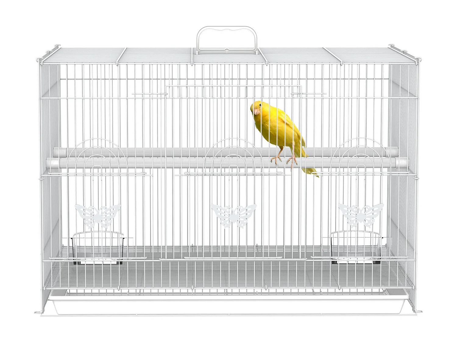 Gabbia per uccelli in metallo con posatoi ciotole per cibo e maniglia