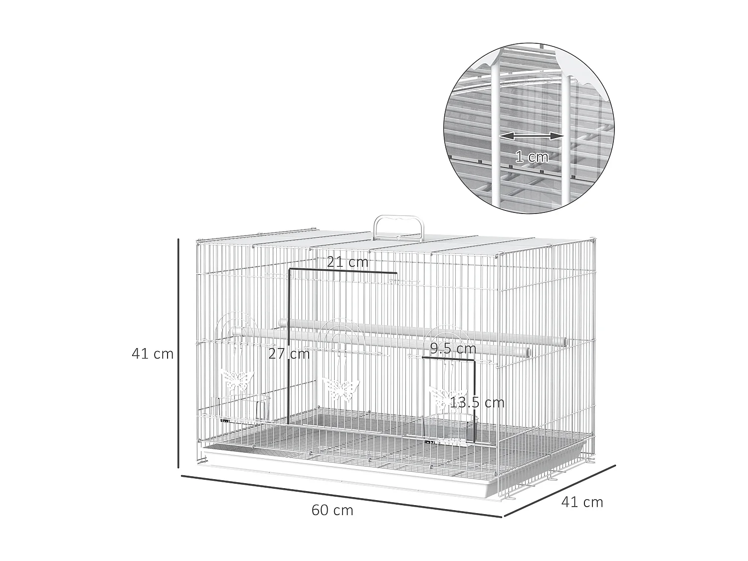 Gabbia per uccelli in metallo con posatoi ciotole per cibo e maniglia