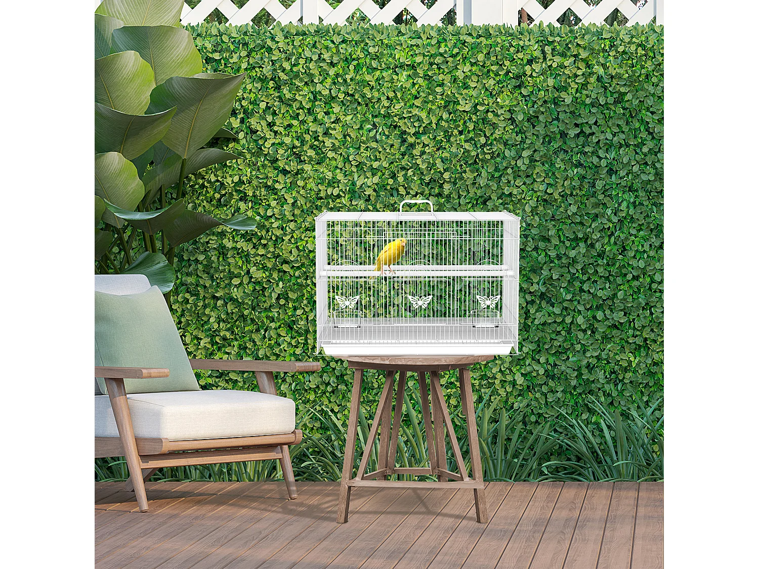 Gabbia per uccelli in metallo con posatoi ciotole per cibo e maniglia