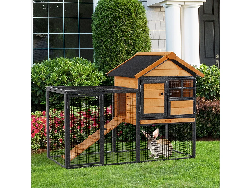 Gabbia per conigli con casetta rampa cortile conigliera legno e metallo