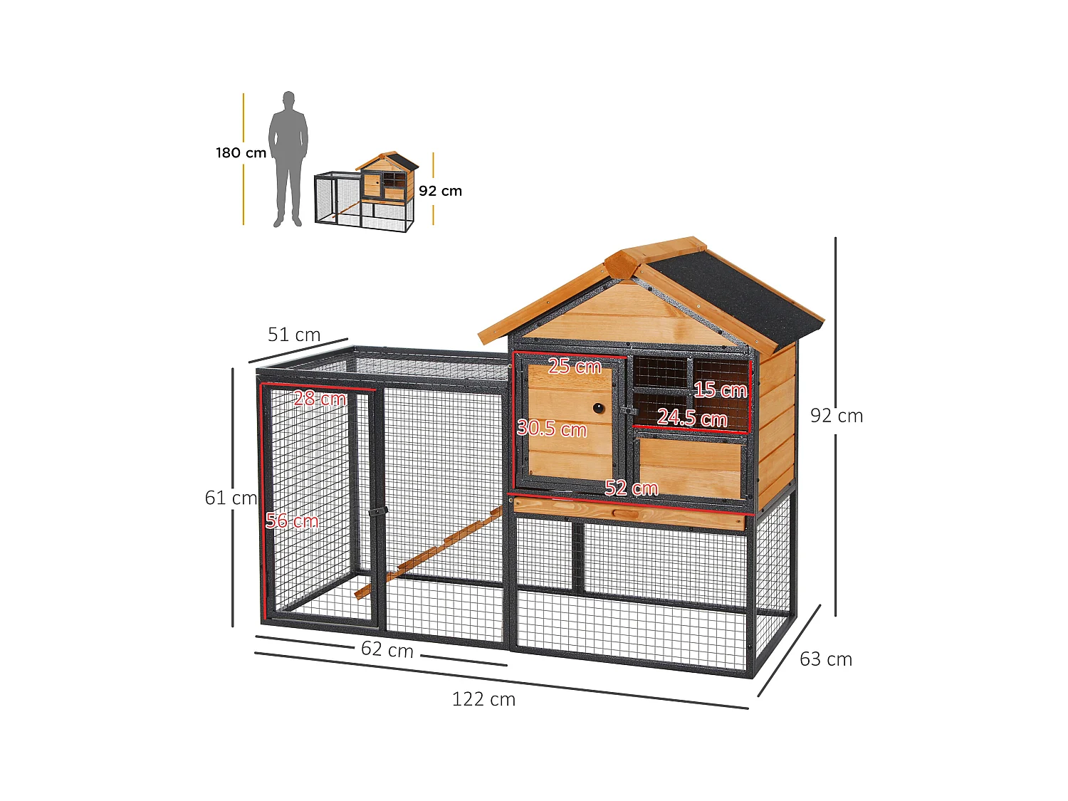 Gabbia per conigli con casetta rampa cortile conigliera legno e metallo