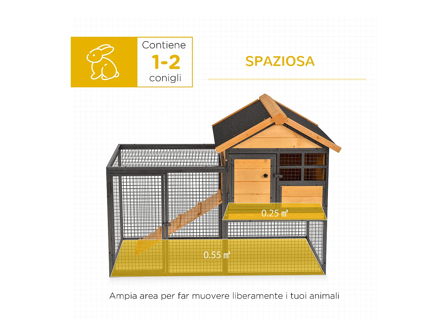 Gabbia per conigli con casetta rampa cortile conigliera legno e metallo