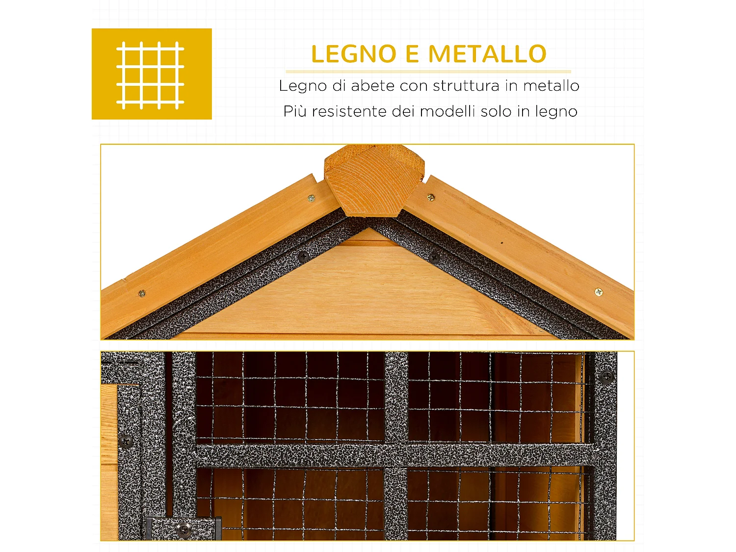 Gabbia per conigli con casetta rampa cortile conigliera legno e metallo