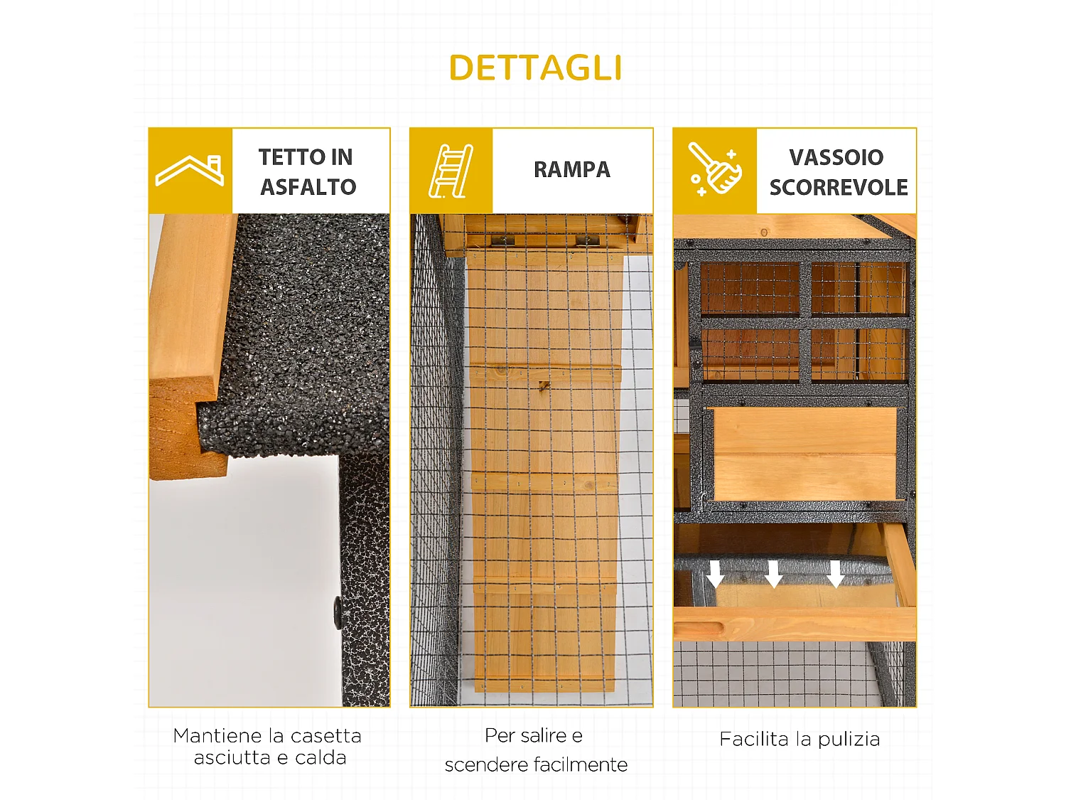 Gabbia per conigli con casetta rampa cortile conigliera legno e metallo