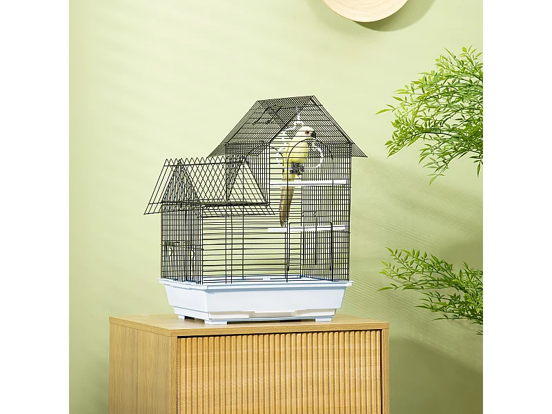 Gabbia per uccelli in metallo con maniglia vassoio estraibile e altalena