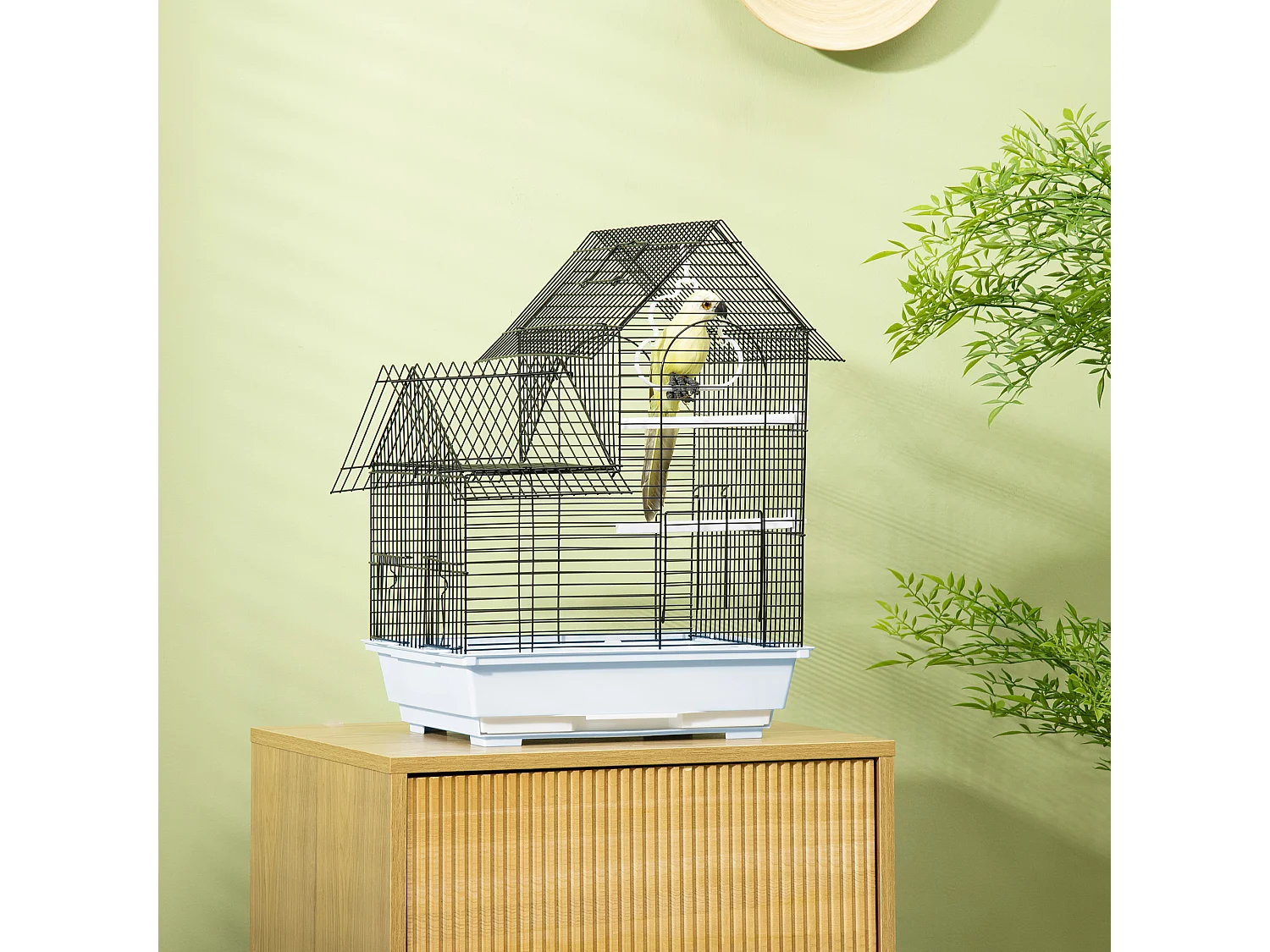 Gabbia per uccelli in metallo con maniglia vassoio estraibile e altalena