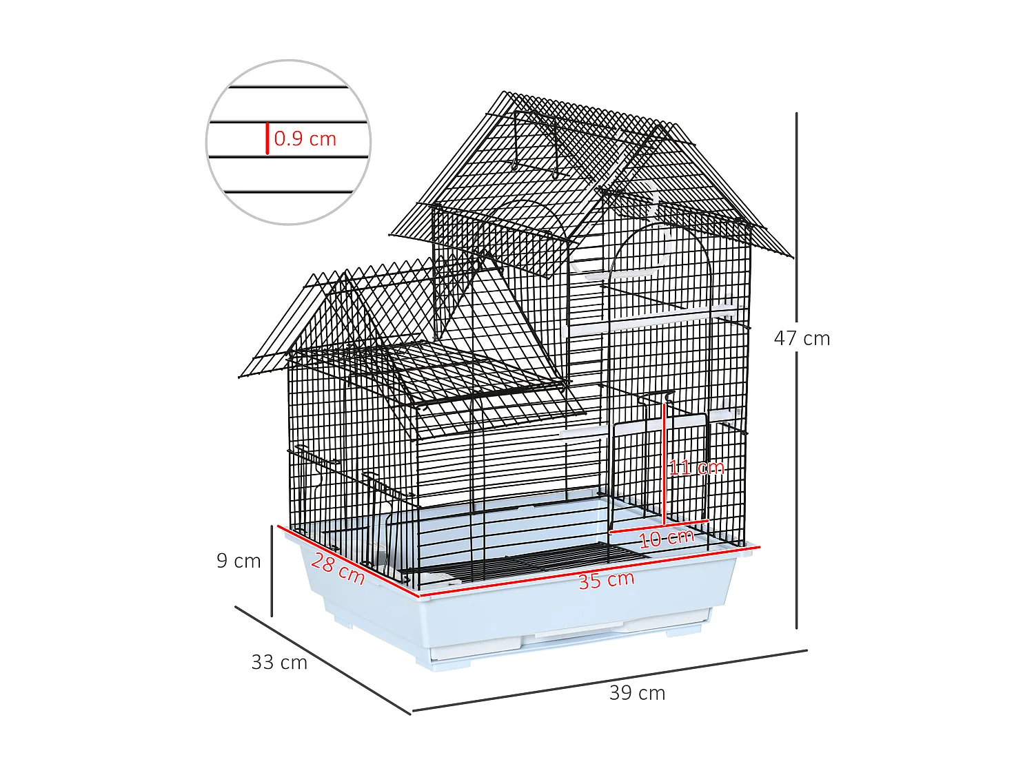 Gabbia per uccelli in metallo con maniglia vassoio estraibile e altalena