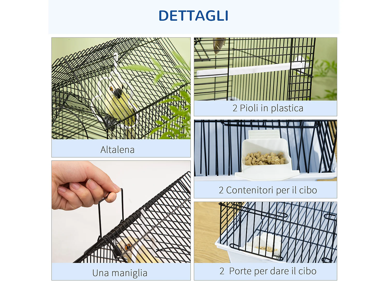 Gabbia per uccelli in metallo con maniglia vassoio estraibile e altalena