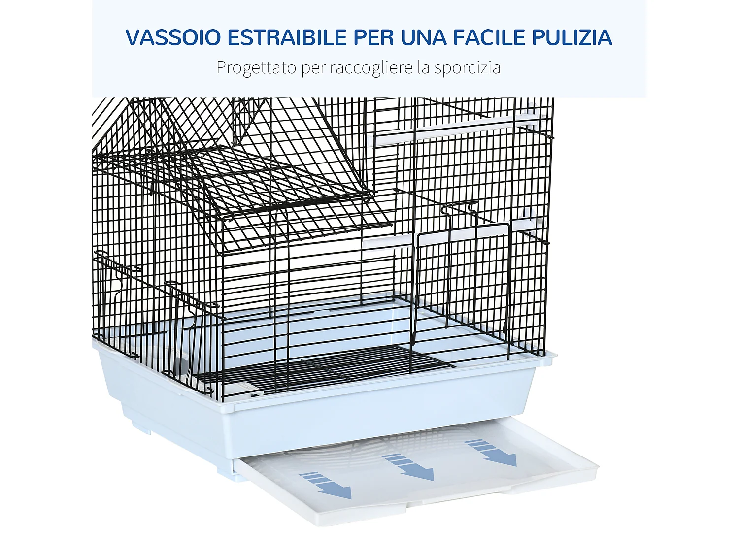 Gabbia per uccelli in metallo con maniglia vassoio estraibile e altalena