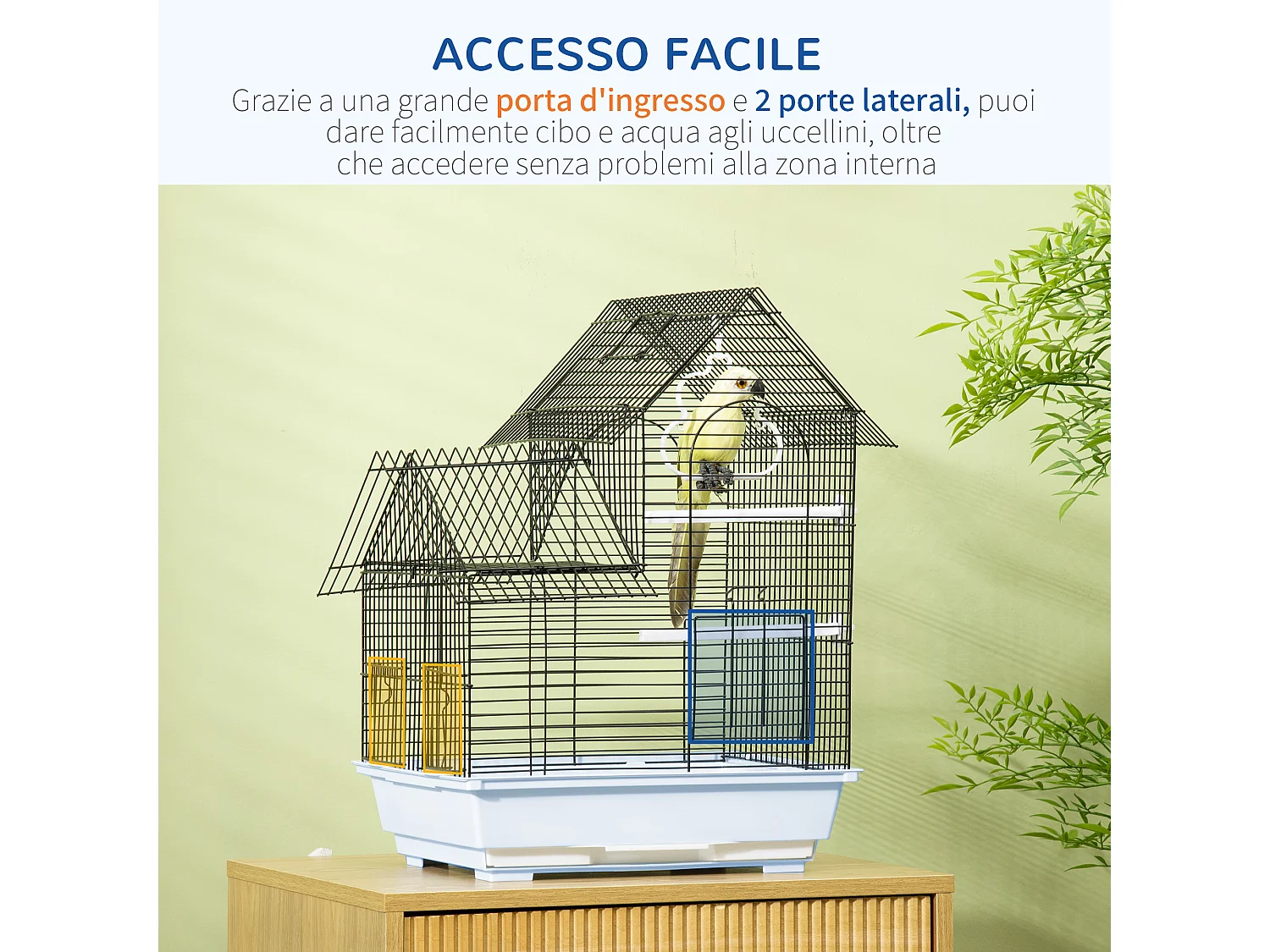 Gabbia per uccelli in metallo con maniglia vassoio estraibile e altalena