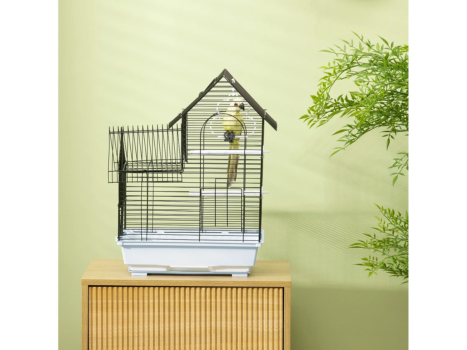 Gabbia per uccelli in metallo con maniglia vassoio estraibile e altalena