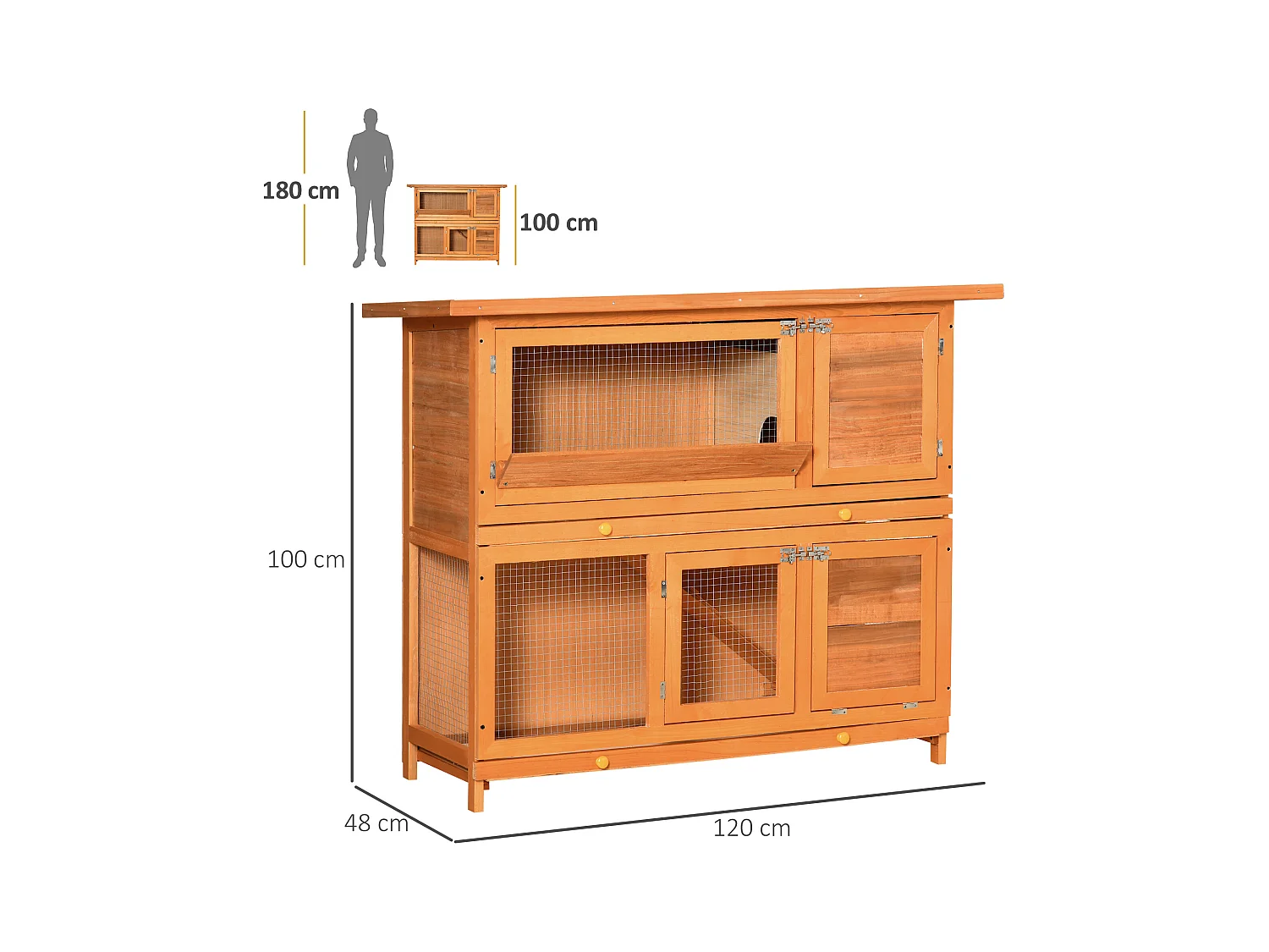 Conigliera da esterno in legno con casetta a 2 piani 122x48x100 cm
