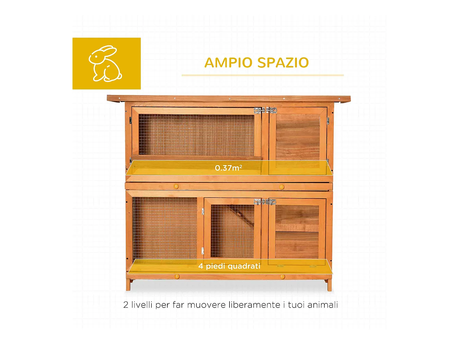 Conigliera da esterno in legno con casetta a 2 piani 122x48x100 cm