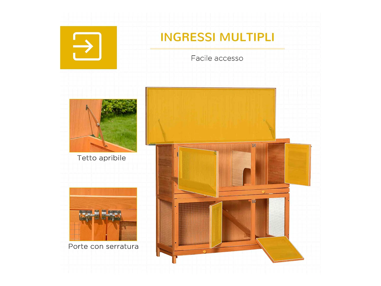 Conigliera da esterno in legno con casetta a 2 piani 122x48x100 cm