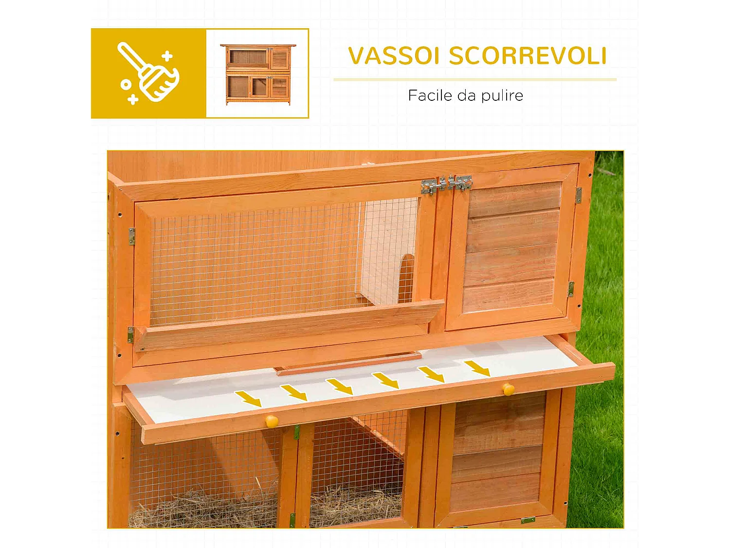 Conigliera da esterno in legno con casetta a 2 piani 122x48x100 cm