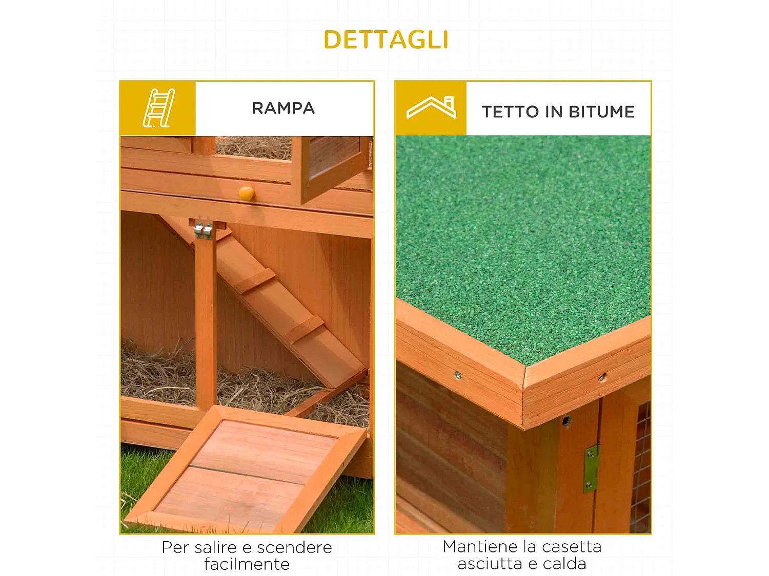 Conigliera da esterno in legno con casetta a 2 piani 122x48x100 cm