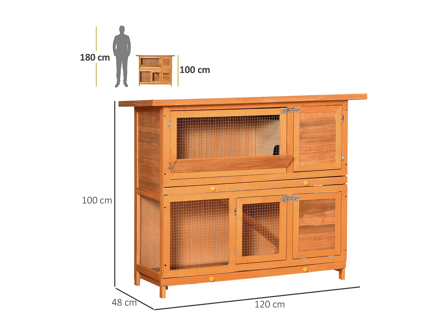 Conigliera da esterno in legno con casetta a 2 piani 122x48x100 cm