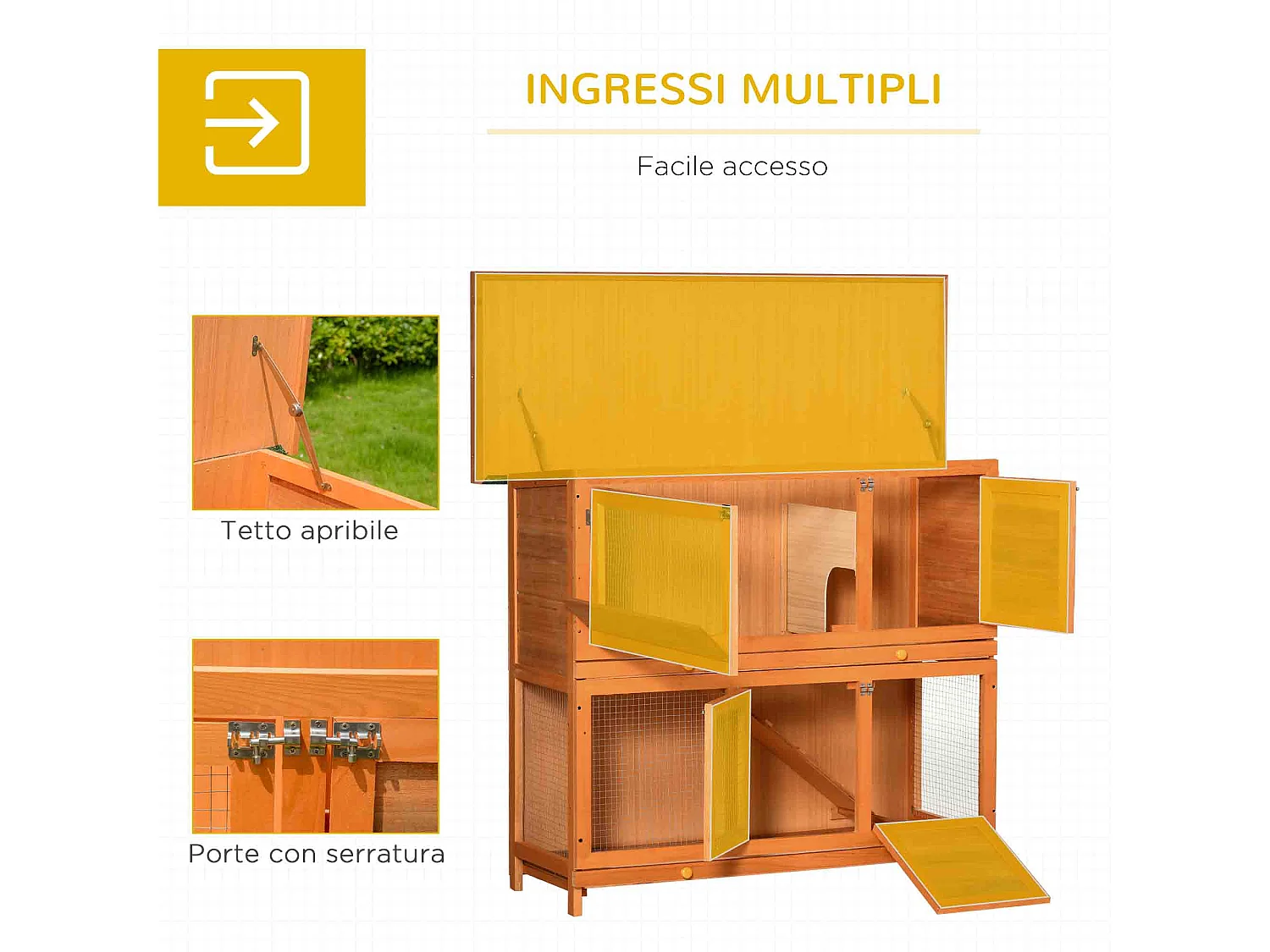 Conigliera da esterno in legno con casetta a 2 piani 122x48x100 cm