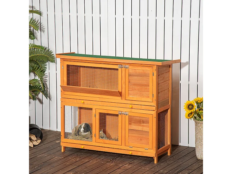 Conigliera da esterno in legno con casetta a 2 piani 122x48x100 cm