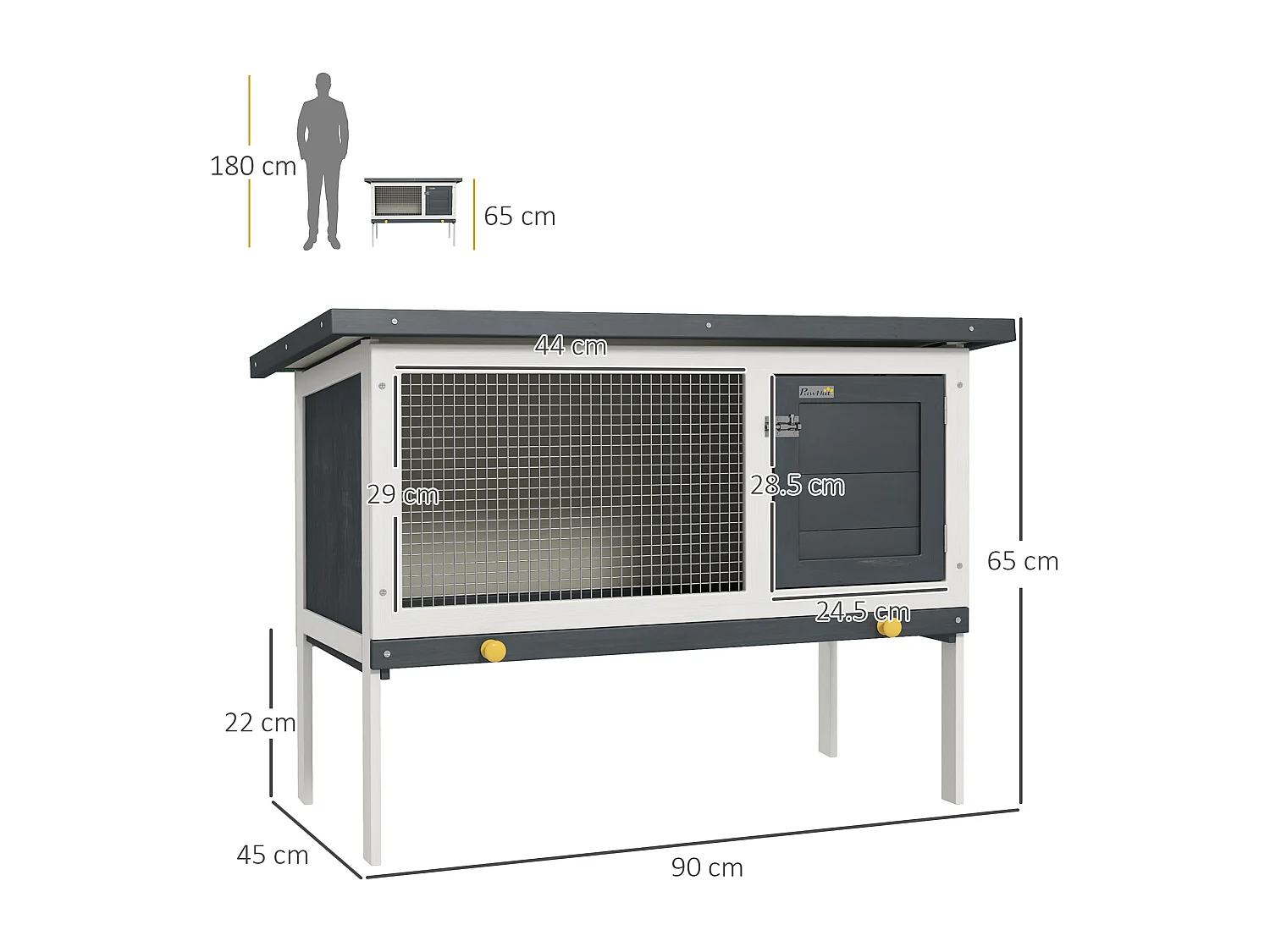 Conigliera da esterno con vassoio estraibile e tetto apribile in bitume