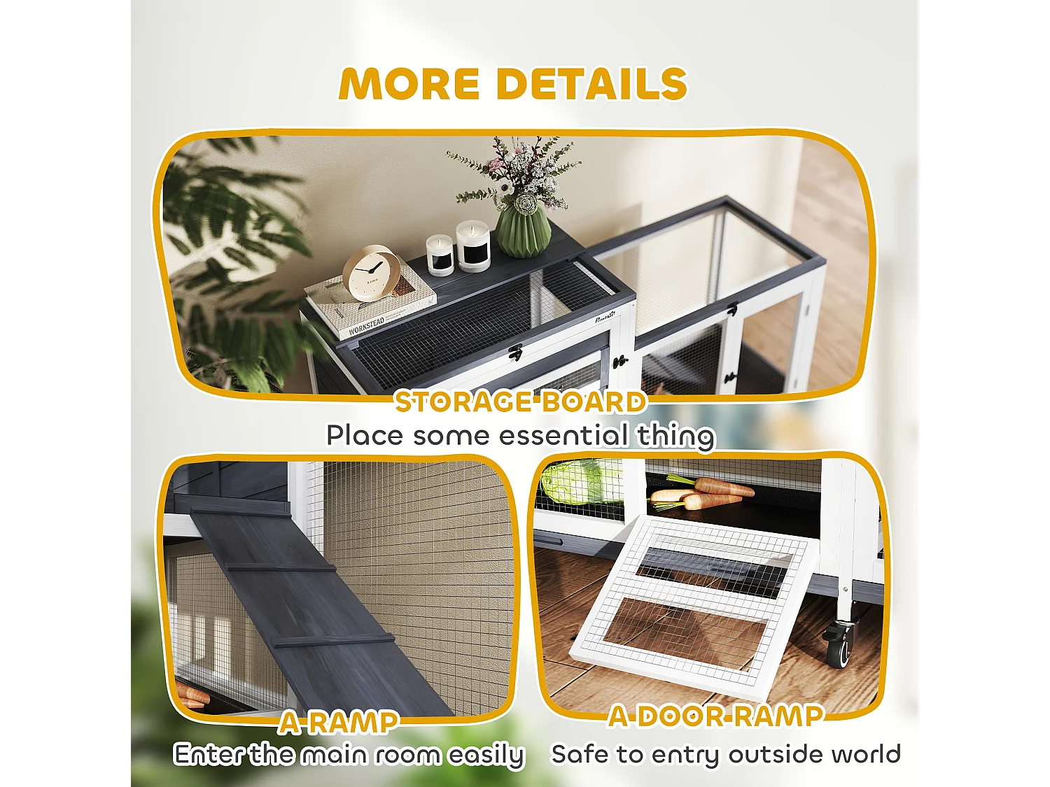 Conigliera a 2 livelli con rampa e 3 vassoi grigia e bianca