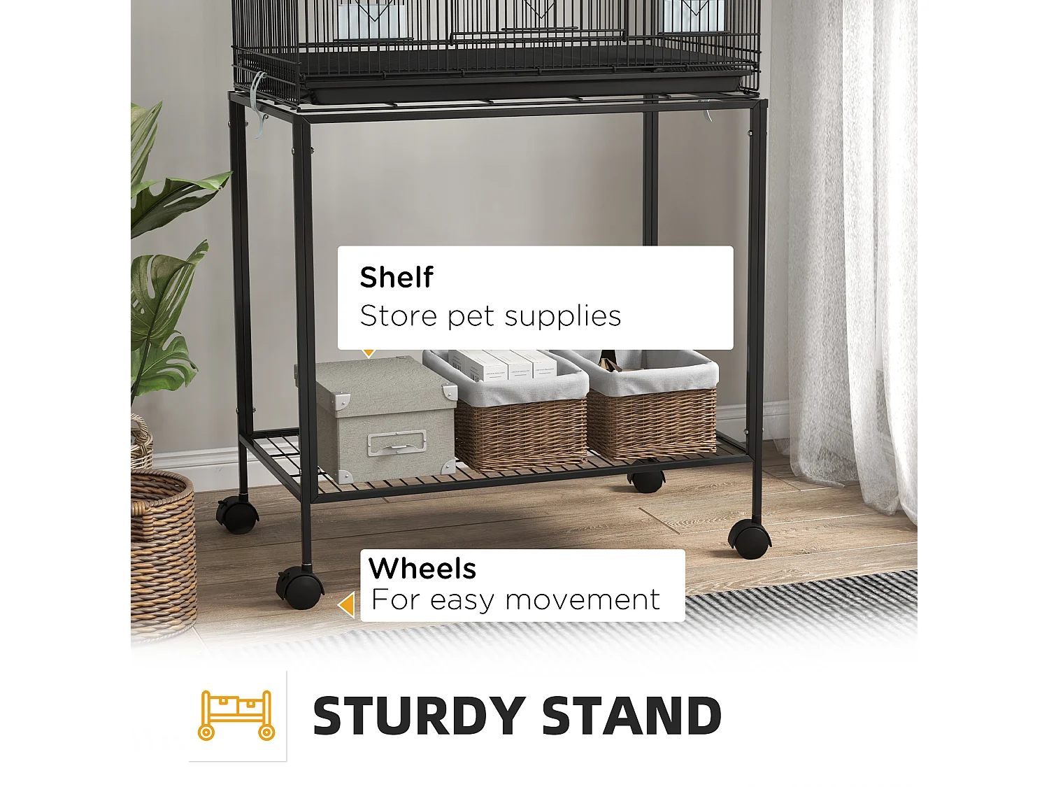 Gabbia per uccelli dal design impilato con altalene e scalette nera