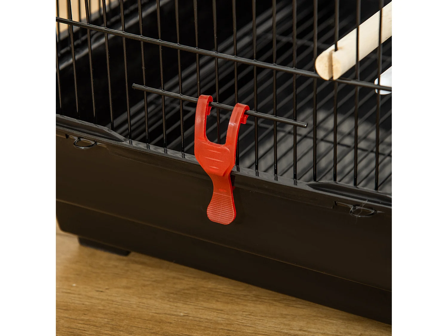 Gabbia per uccelli con scaletta e altalena in acciaio, pp e legno nera