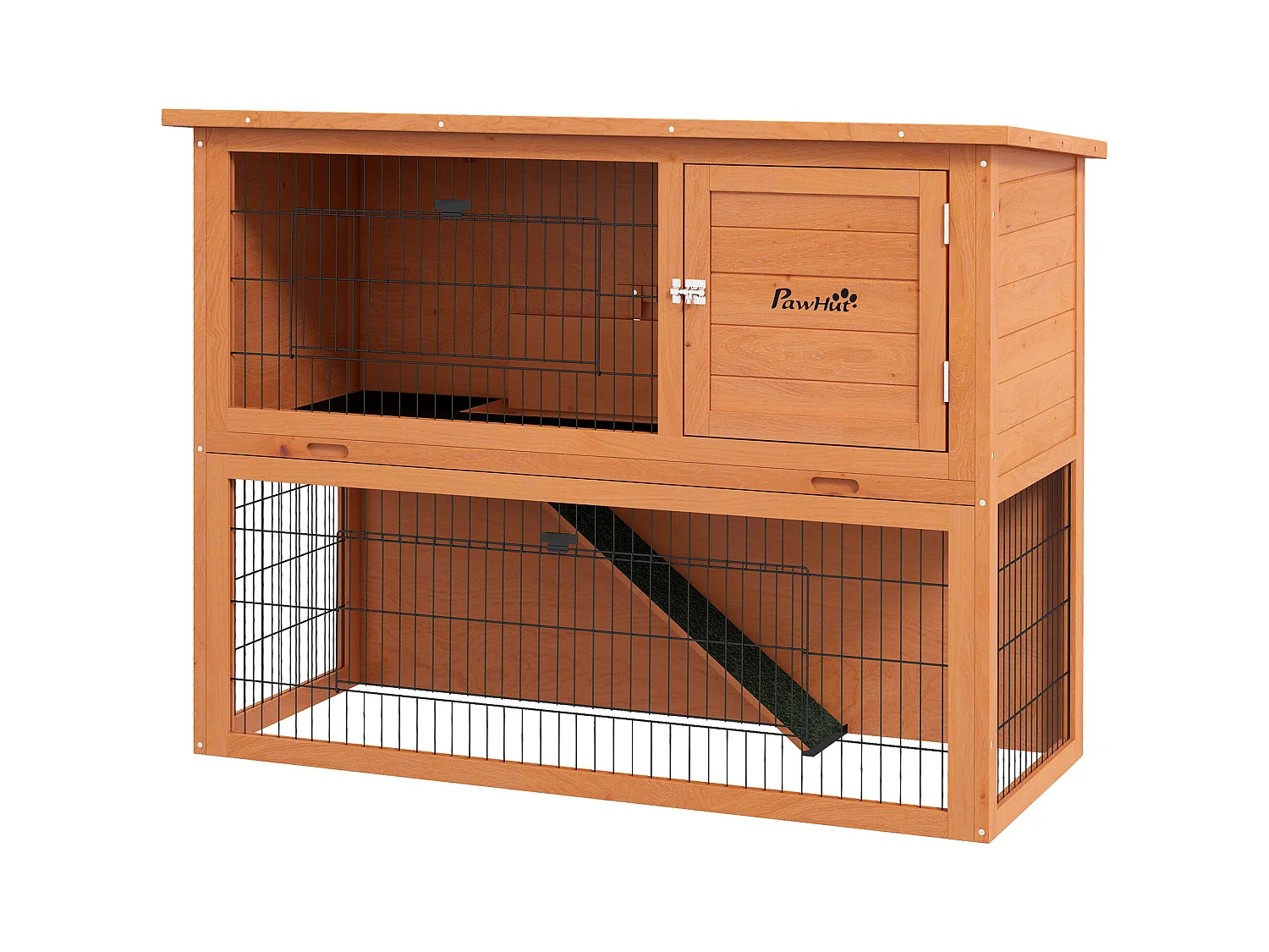 Conigliera da esterno 2 livelli in legno con casetta per 1-2 conigli