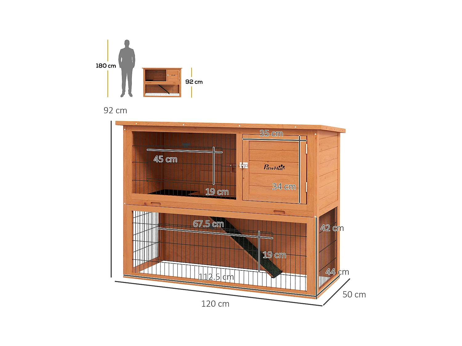 Conigliera da esterno 2 livelli in legno con casetta per 1-2 conigli
