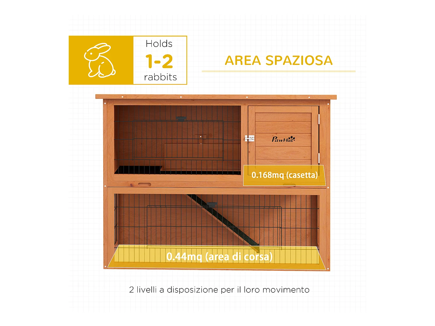 Conigliera da esterno 2 livelli in legno con casetta per 1-2 conigli