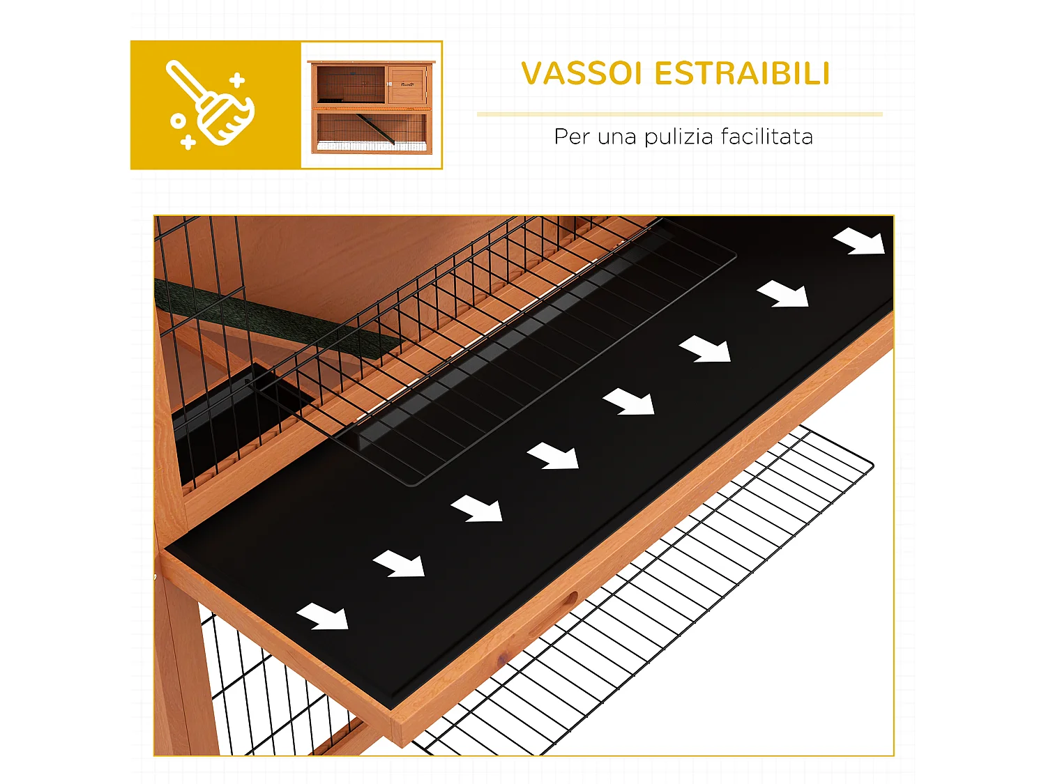 Conigliera da esterno 2 livelli in legno con casetta per 1-2 conigli