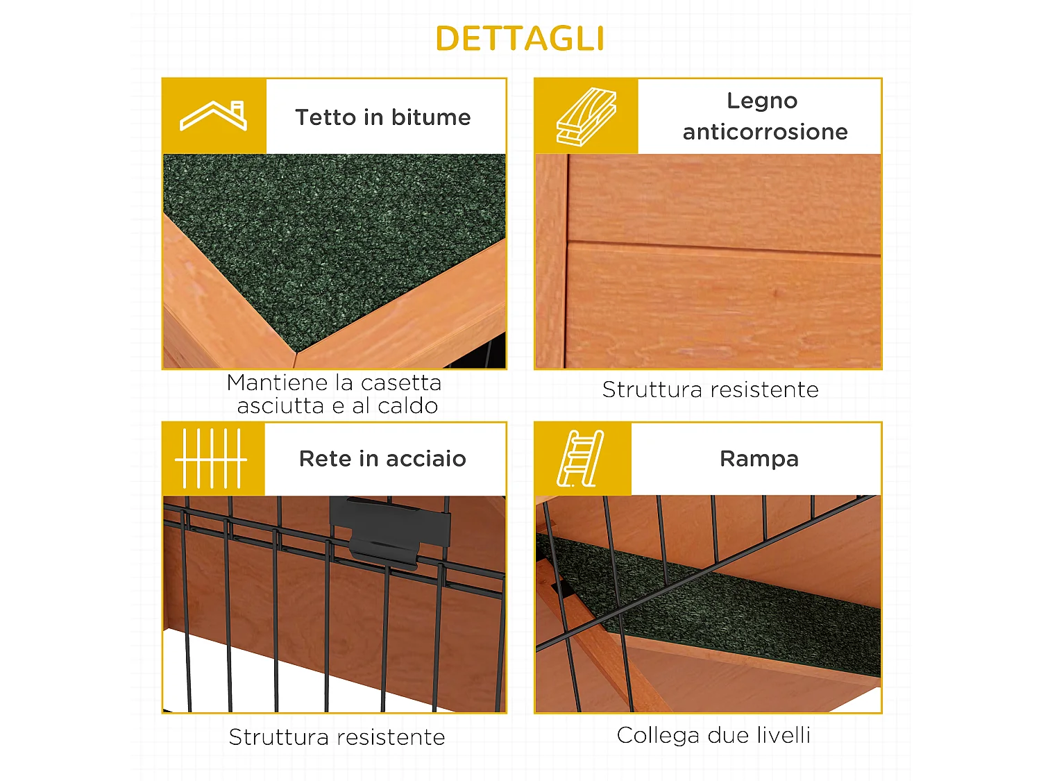 Conigliera da esterno 2 livelli in legno con casetta per 1-2 conigli