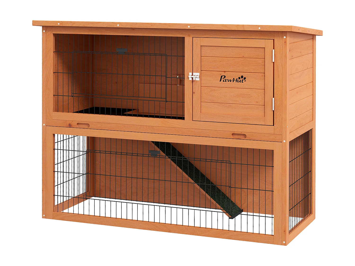 Conigliera da esterno 2 livelli in legno con casetta per 1-2 conigli