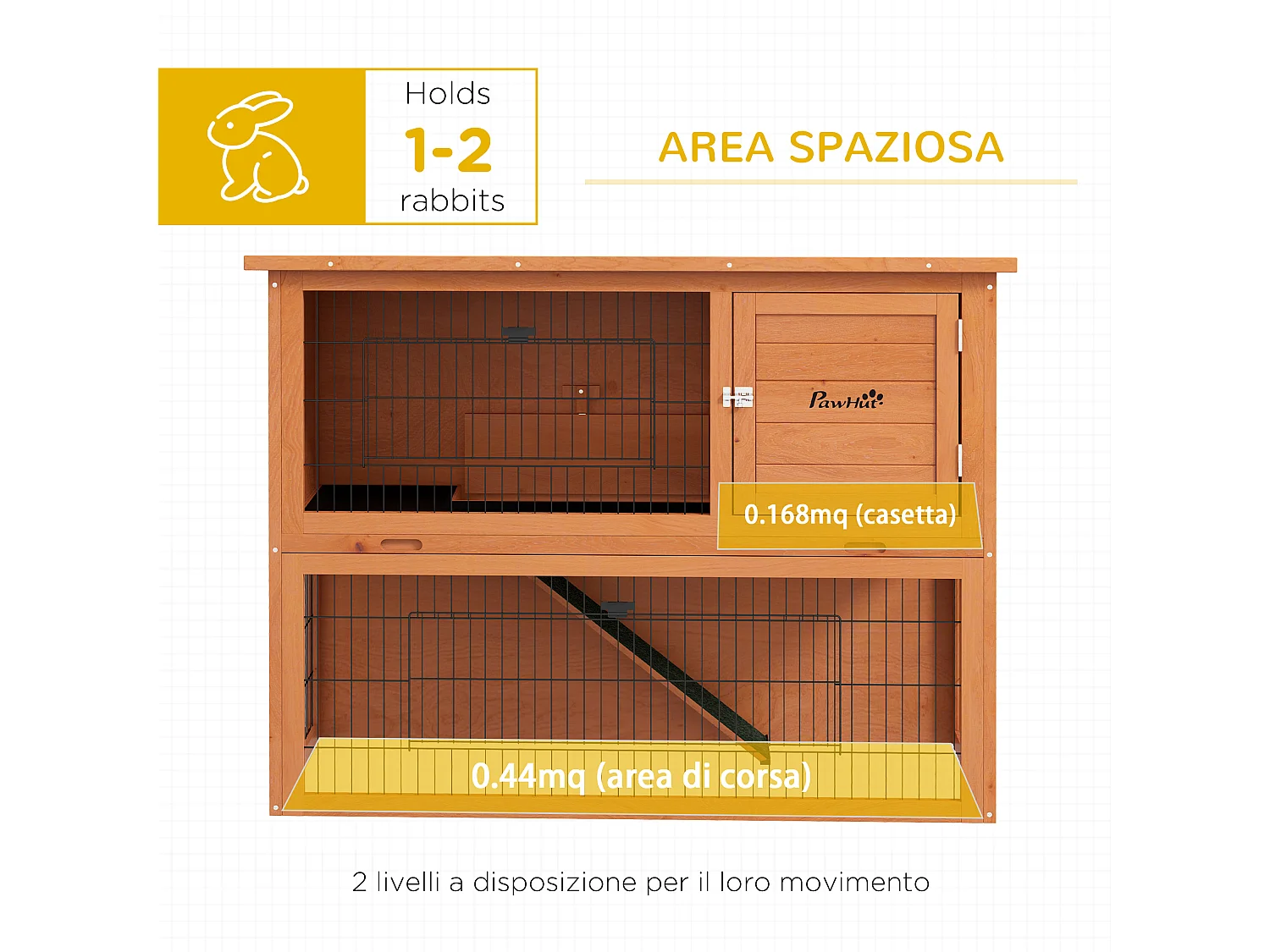 Conigliera da esterno 2 livelli in legno con casetta per 1-2 conigli