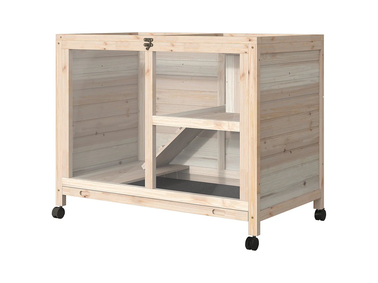 Conigliera in legno 2 piani con casetta rampa e vassoio estraibile