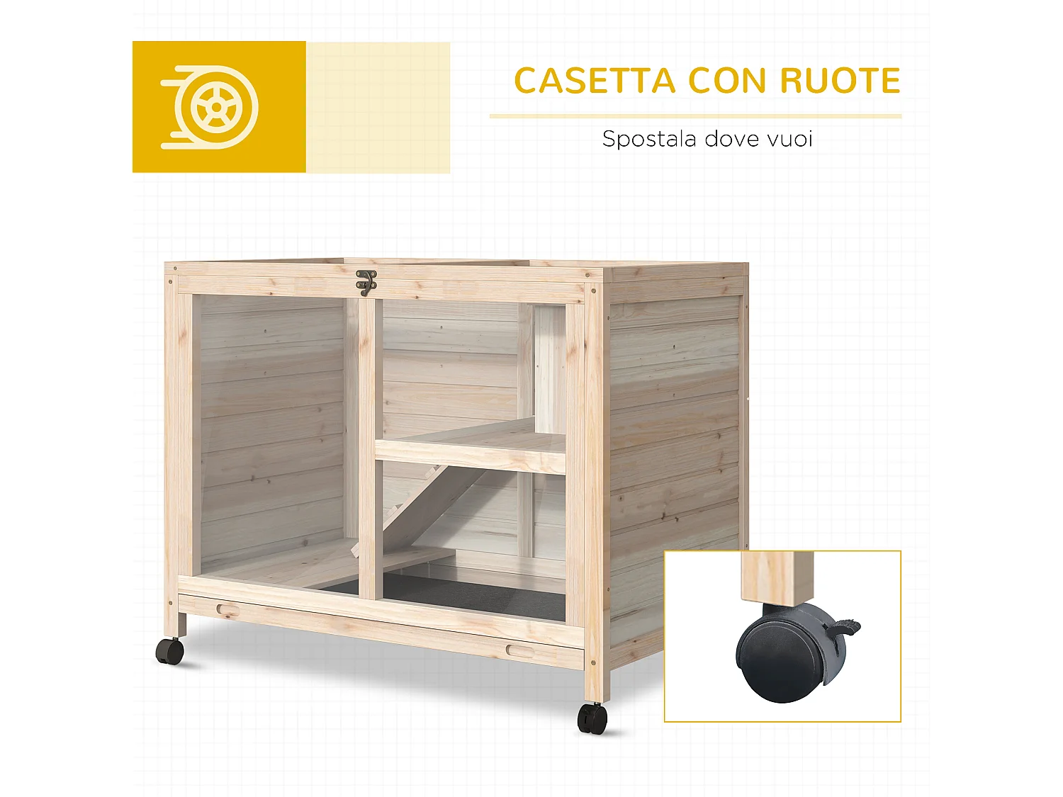 Conigliera in legno 2 piani con casetta rampa e vassoio estraibile