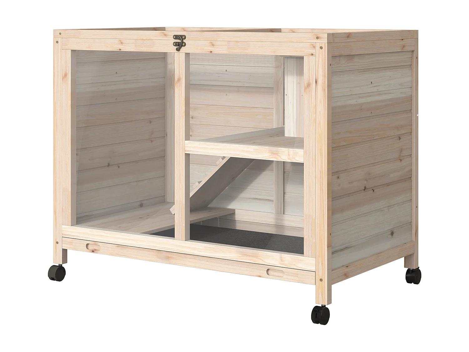 Conigliera in legno 2 piani con casetta rampa e vassoio estraibile